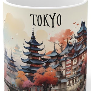 Tokyo Cityscape Coffee Mug: Japanese Travel Mug, 11oz Ceramic