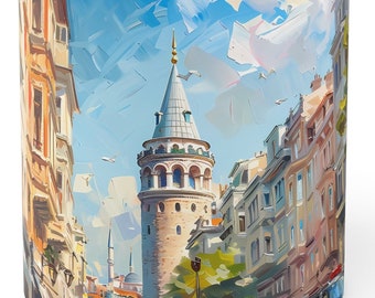 Taza con arte de la Torre de Gálata: Pintura al óleo de un monumento de Turquía, 325 ml