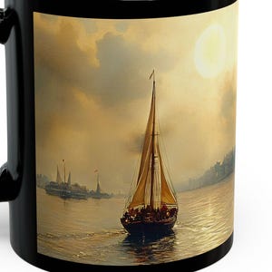 Istanbul Sunset Vintage Oil Painting Black Mug, Art Coffee Cup, Unique Gift for Travelers, Home Decor, Vintage Style Mug, 11oz 15oz