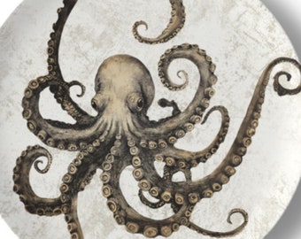 Plato de ensalada de porcelana china con forma de pulpo vintage de 20 cm – Decoración náutica para el hogar