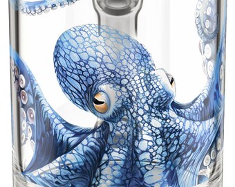 Octopus Glass Mug: Nautical Ocean Drinkware (10oz)
