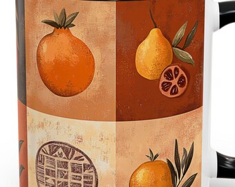 Mediterranean Citrus Mug: Boho Lemon & Pomegranate Tile Art
