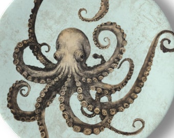 Plato de ensalada de porcelana china con forma de pulpo vintage de 20 cm – Decoración náutica para el hogar