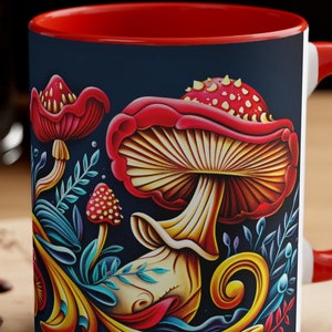 Talavera Style Mushroom Painting Coffee Mug - Vibrant Mexican Artistry