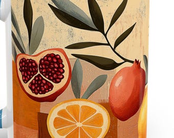Mediterranean Boho Mug 2 of 4  Mediterranean Citrus & Tile Art  Lemon Pomegranate Coffee Mugs
