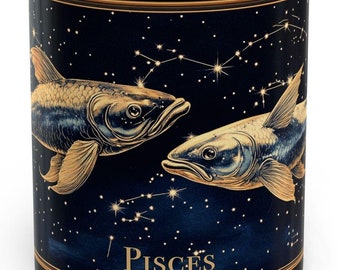 Pisces Sternzeichen Vintage Kunst Keramikbecher Astrologie Zeichen Geschenk Schwarze Tasse (11 Unzen)