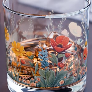 Wildflower Garden Whiskey Glass Rocks Glass, 10oz