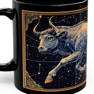 Taurus Zodiac Vintage Art Ceramic Mug  Astrology Sign GiftBlack Mug (11oz)