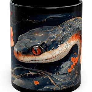 Ceramic Mug with Snake and Floral Design Black Mug (11oz,)