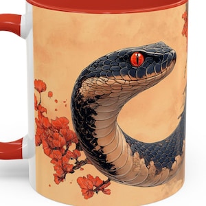 Ceramic Mug with Snake and Floral Design Accent Coffee Mug (11,oz)