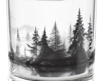 Mountain Landscape Rocks Glass: Cabin Decor Whiskey Glass (10oz)