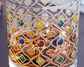 Gemstone Pattern Rocks Glass: Colorful Whiskey Tumbler, Home Bar Decor