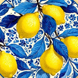 Lemon Deco Dinner Plate – 10&quot; Vibrant Blue & Yellow Design