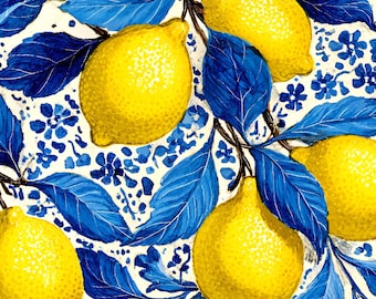 Lemon Deco Dinner Plate – 10&quot; Vibrant Blue & Yellow Design