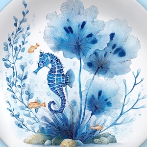 Seahorse Kingdom Bone China Plate – Elegant 10.4&quot; Fine Dinnerware with Ocean Seahorse Art
