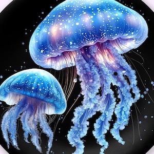 Dekorativer schwarzer Speiseteller 10 Zoll mit blauer Qualle Art Ocean-Themed Home Décor