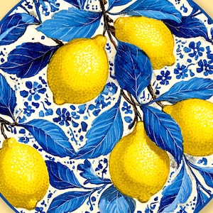 Lemon Bone China Plate – 10.4&quot; Elegant Blue & Yellow Dinnerware