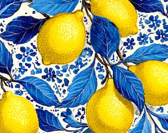 Lemon Bone China Plate – 10.4&quot; Elegant Blue & Yellow Dinnerware