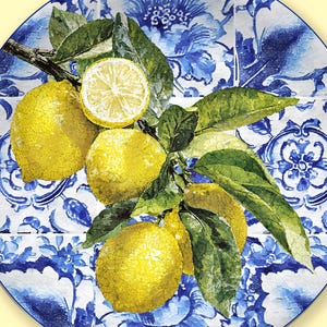 Mediterranean Lemon Dinner Plate: Blue Tile Art Deco Tableware