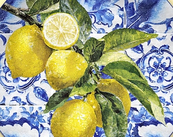 Mediterranean Lemon Dinner Plate: Blue Tile Art Deco Tableware