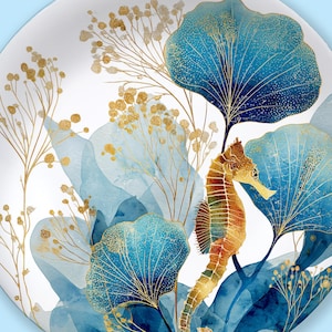 Seahorse Kingdom Bone China Plate – Elegant 10.4&quot; Fine Dinnerware with Ocean Seahorse Art