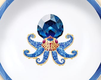 Plato de pulpo con piedras preciosas – Vajilla náutica de rubí y zafiro, plato DecoWare de 25 cm