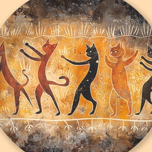 Dancing Cats Bone China Dinner Plate 10.4 inches  Elegant Feline Tribal Art