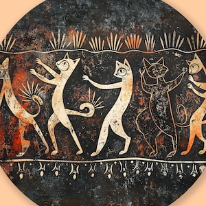 Dancing Cats Bone China Dinner Plate 10.4 inches  Elegant Feline Tribal Art