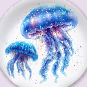 Dekorativer Speiseteller 10 Zoll mit blauer Qualle Art Ocean-Themed Home Décor