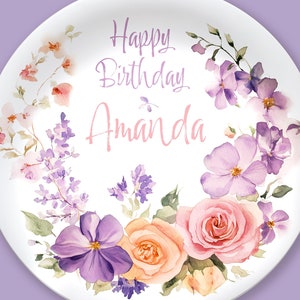 Custom Happy Birthday Deco Plate with Name – Floral Design for a Special Celebration
