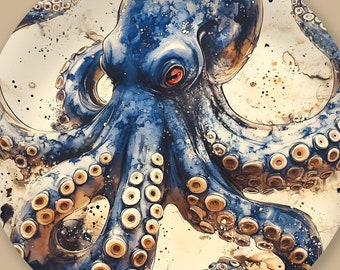Plato decorativo de pulpo con diseño artístico del océano