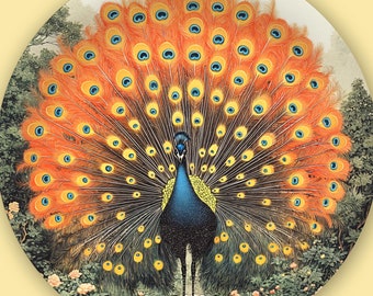 Assiette décorative paon avec plumes éclatantes - Assiette artistique incassable de 25 cm (10 po.)