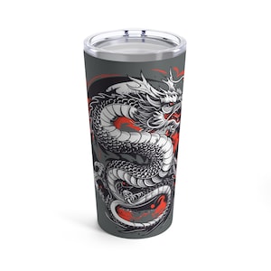 Japanese Dragon Art Stainless Steel Tumbler | Oriental Mythical Creature Mug 20oz