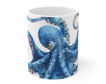 Vibrant Blue Octopus Mug  Ocean Depths Collection