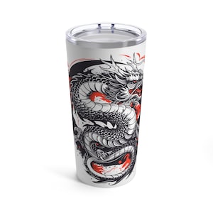Japanese Dragon Art Stainless Steel Tumbler | Oriental Mythical Creature Mug 20oz