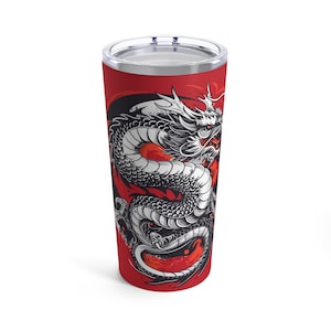 Japanese Dragon Art Stainless Steel Tumbler | Oriental Mythical Creature Mug 20oz