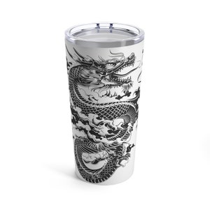 Japanese Dragon Art Stainless Steel Tumbler | Oriental Mythical Creature Mug 20oz