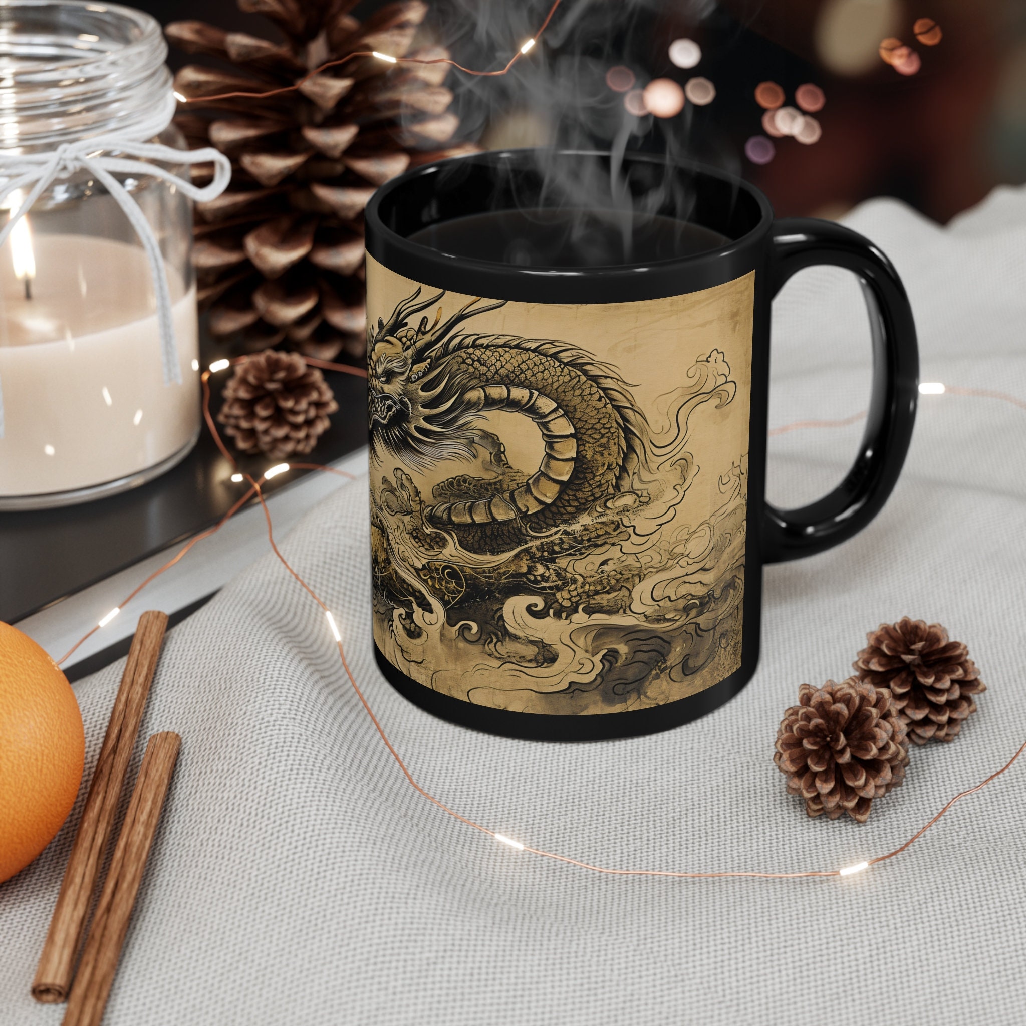 Dragon Coffee Mug: Fantasy Art Black Ceramic Mug (11oz) - Etsy