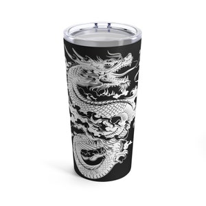 Japanese Dragon Art Stainless Steel Tumbler | Oriental Mythical Creature Mug 20oz