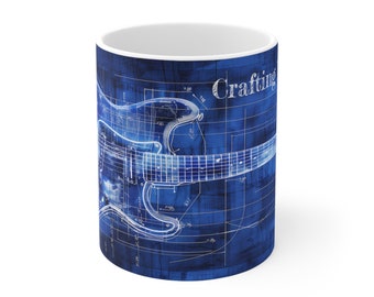 Guitar Mug, Guitar Gifts, Guitar Cup, Guitarist Gifts, Guitar Player Gifts, Guitar Coffee Mug, Guitar Teacher Gift Blueprint Guitar