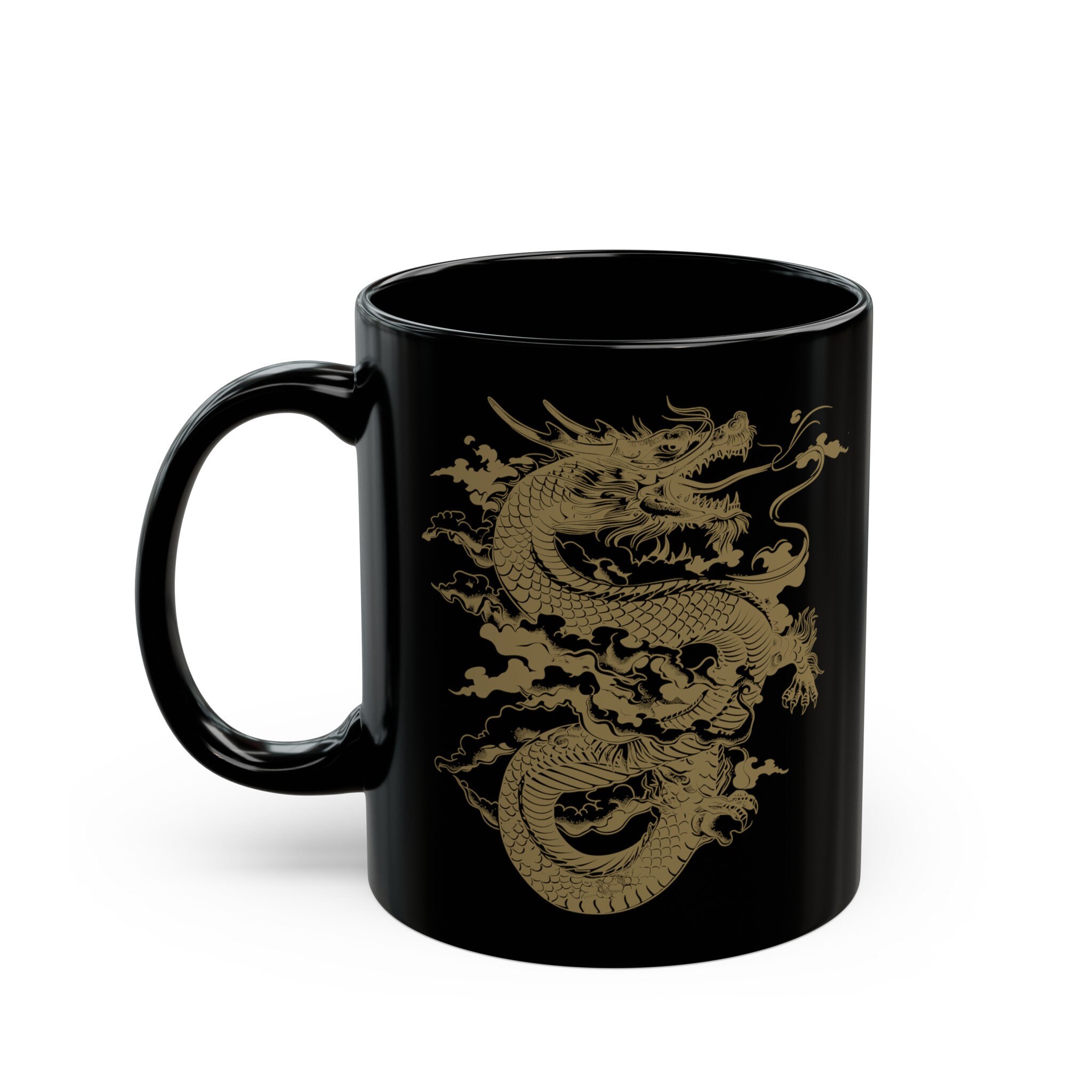 Japanese Dragon Art Mug | Oriental Mythical Creature Cup Black Mug ...