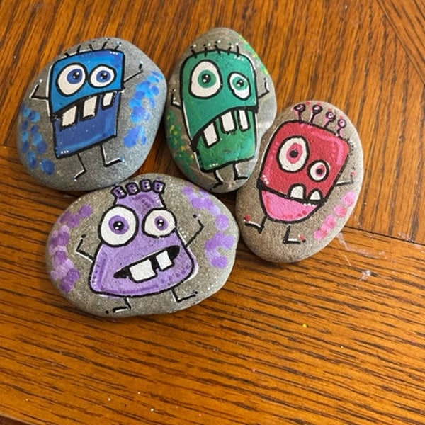 Silly Monster Rocks- 1/2 PRICE- Kindness Rocks, Hide a Rock, Smile Rocks,