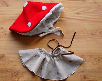 Mushroom costume baby fly agaric carnival toddlers mushroom costume unisex fly agaric costume carnival costume linen wool walk hand embroidered collar