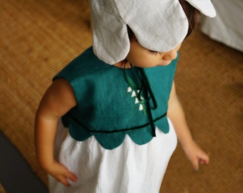 Kostüm Mädchen Maiglöckchen Faschingskostüm Fee Baby Leinenkleid Musselinkleid Blütenhut Kleid handbestickt Tinkerbell Blume
