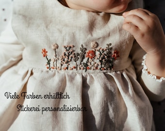 Linen summer dress hand-embroidered with flowers for little flower girls