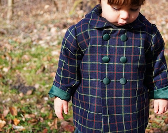 Preppy checked wool blend baby and toddler coat in vintage style unisex