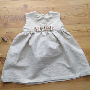 Linen summer dress hand-embroidered with flowers for little flower girls image 6
