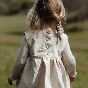 Linen summer dress hand-embroidered with flowers for little flower girls image 4