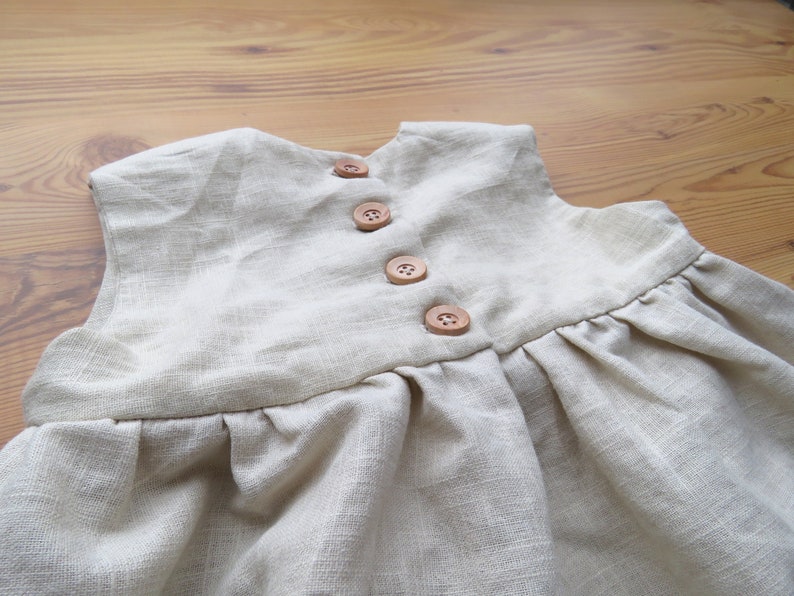 Linen summer dress hand-embroidered with flowers for little flower girls image 7