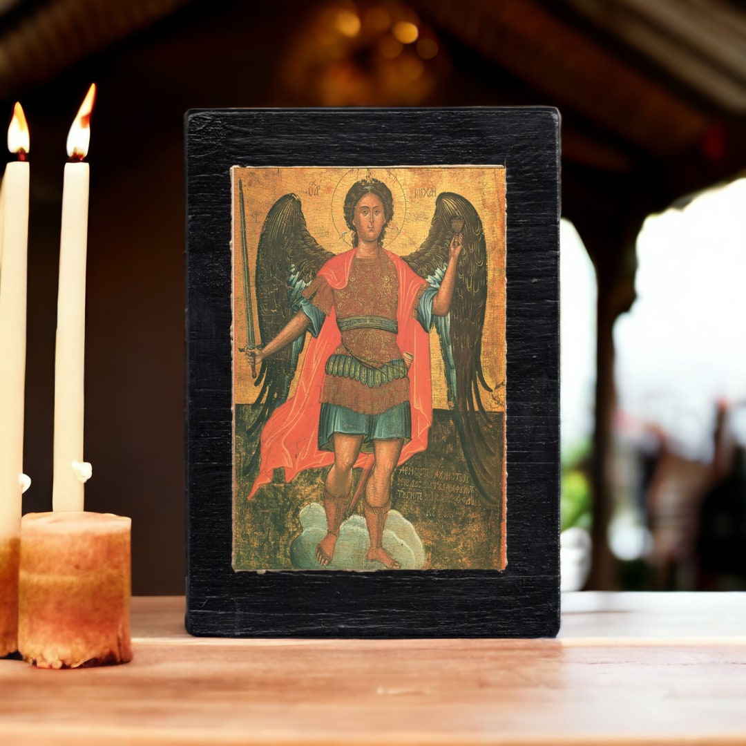 Michael Archangel Wooden Religious Icon Handmade Religious Etsy